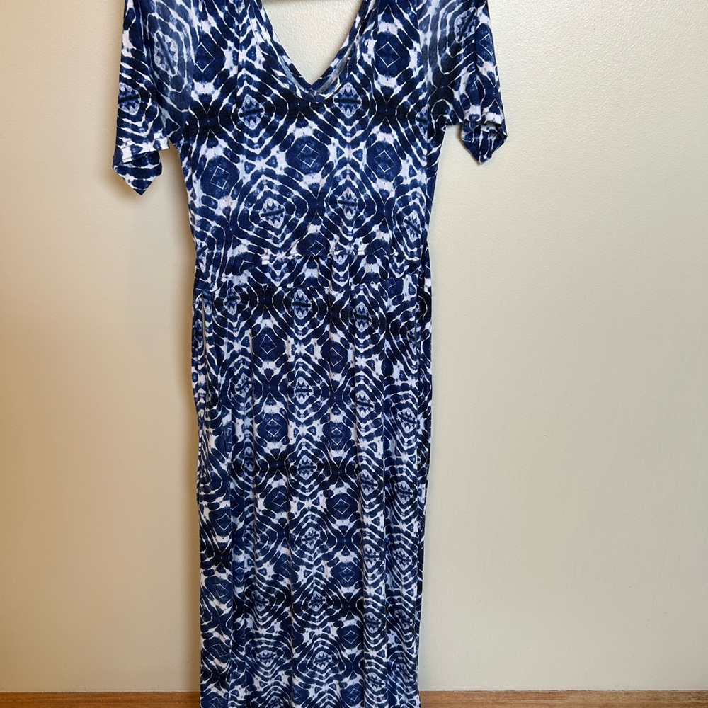 Latched Mama Blue and White Geometric Dress